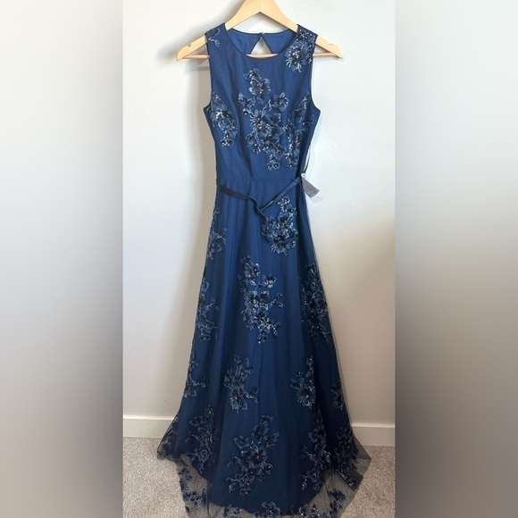 Eliza J Sequin Floral Print Belted Gown - Picture 3 of 13